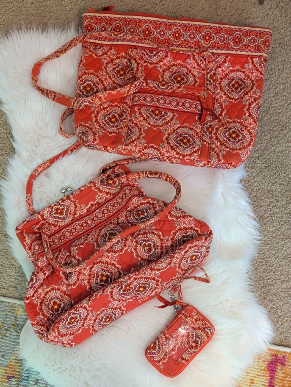 Vera Bradley Vintage Paprika Quilted Tote, Purse, And Wristlet Set